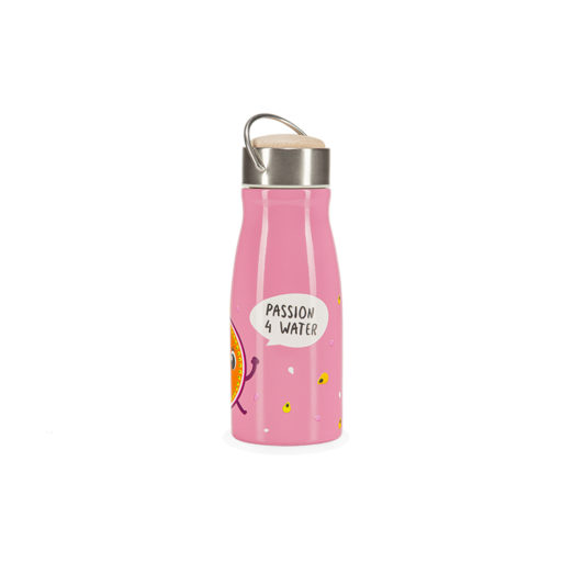 Pink insulated water bottle for kids HELLO PENELOPE! side view
